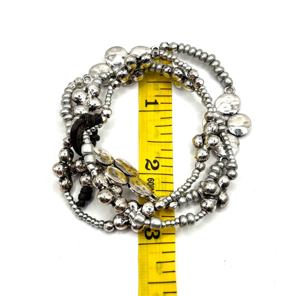 Elegant Silver Beaded Stackable Stretch Bracelets - image 6
